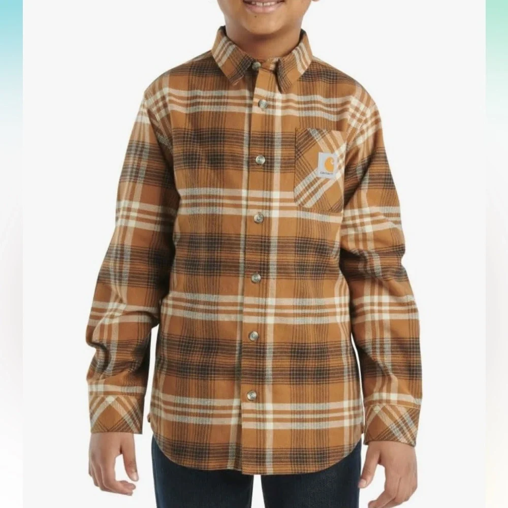 Carhartt Kid's CE8204 Flannel Button Shirt - Boys - Carhartt Brown NEW